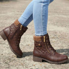 Lottie | Women's Quilted Lace-Up Ankle Boots with Side Zip – Padded Winter Booties