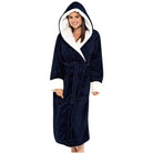 Lucia | Women's Long Teddy Fleece Jacket with Hood and Belt – Cozy Belted Coat – Dark Blue