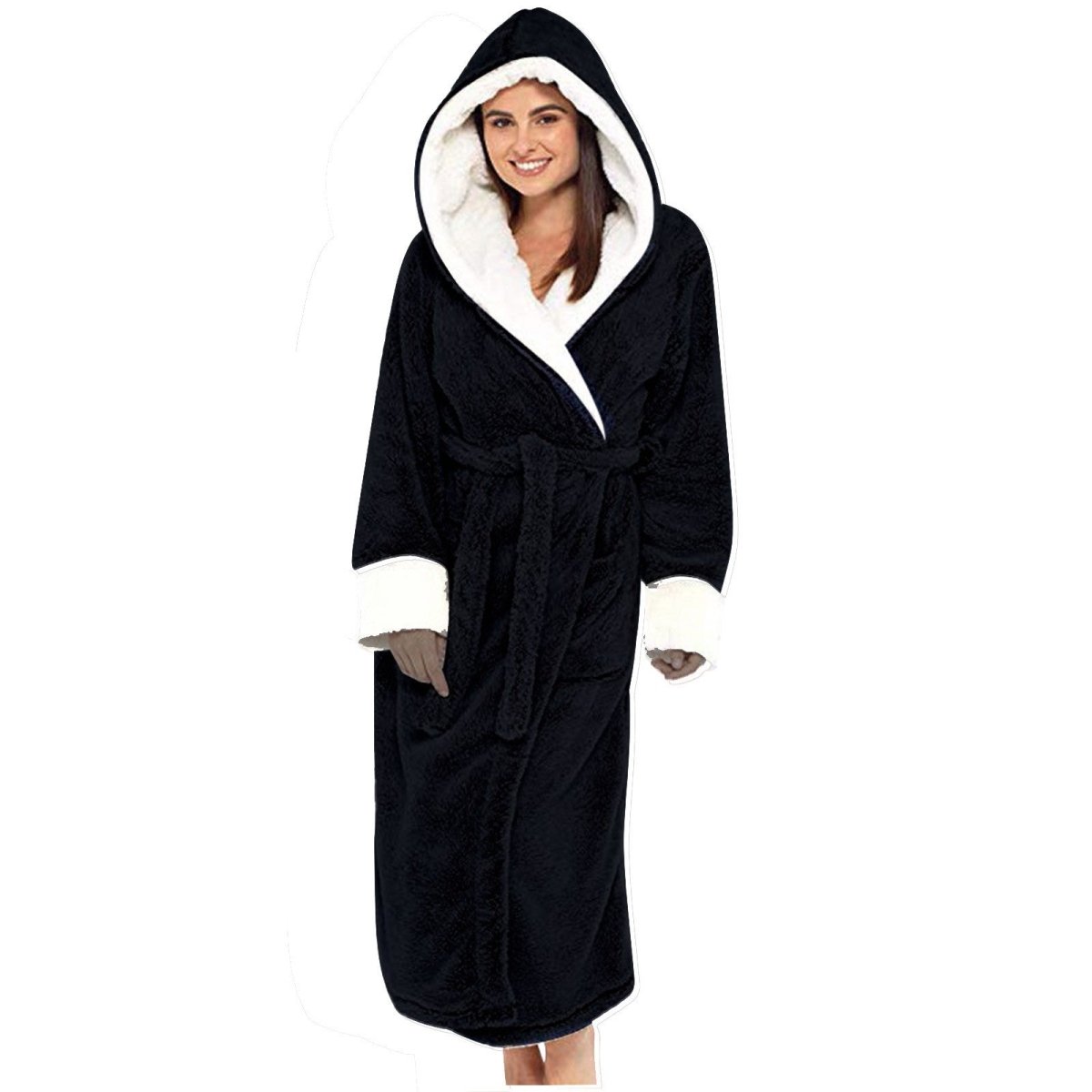 Lucia | Women's Long Teddy Fleece Jacket with Hood and Belt – Cozy Belted Coat
