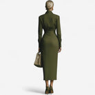 Lydia – Women's Satin-Finish Wrap Shirt Dress – Long Sleeve Midi with Collar
