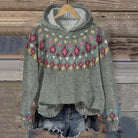 Lyla | Women's Oversized Fair Isle Hooded Sweater – Cropped Knit Pullover – Gray