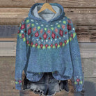 Lyla | Women's Oversized Fair Isle Hooded Sweater – Cropped Knit Pullover – Blue