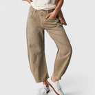 Mabel – Women's Wide-Leg Denim-Look Pants – High Rise, Relaxed Everyday Fit – Beige