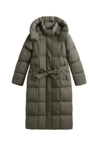 Maeve | Women's Long Quilted Puffer Coat – Belted Waist, Padded Winter Warmth – Gray