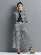 Maisie | Women's Tweed Cropped Jacket and Wide-Leg Pants Set – Two-Piece Outfit – Black