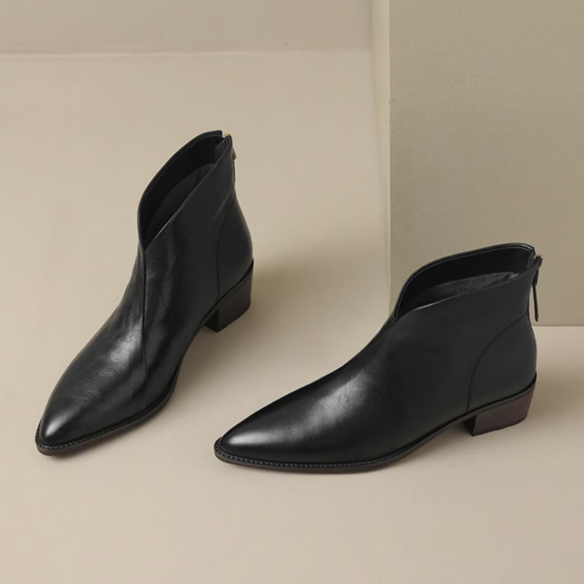 Marina | Women's Back Zip Ankle Boots – Low Heel Booties for Work and Weekend – Black