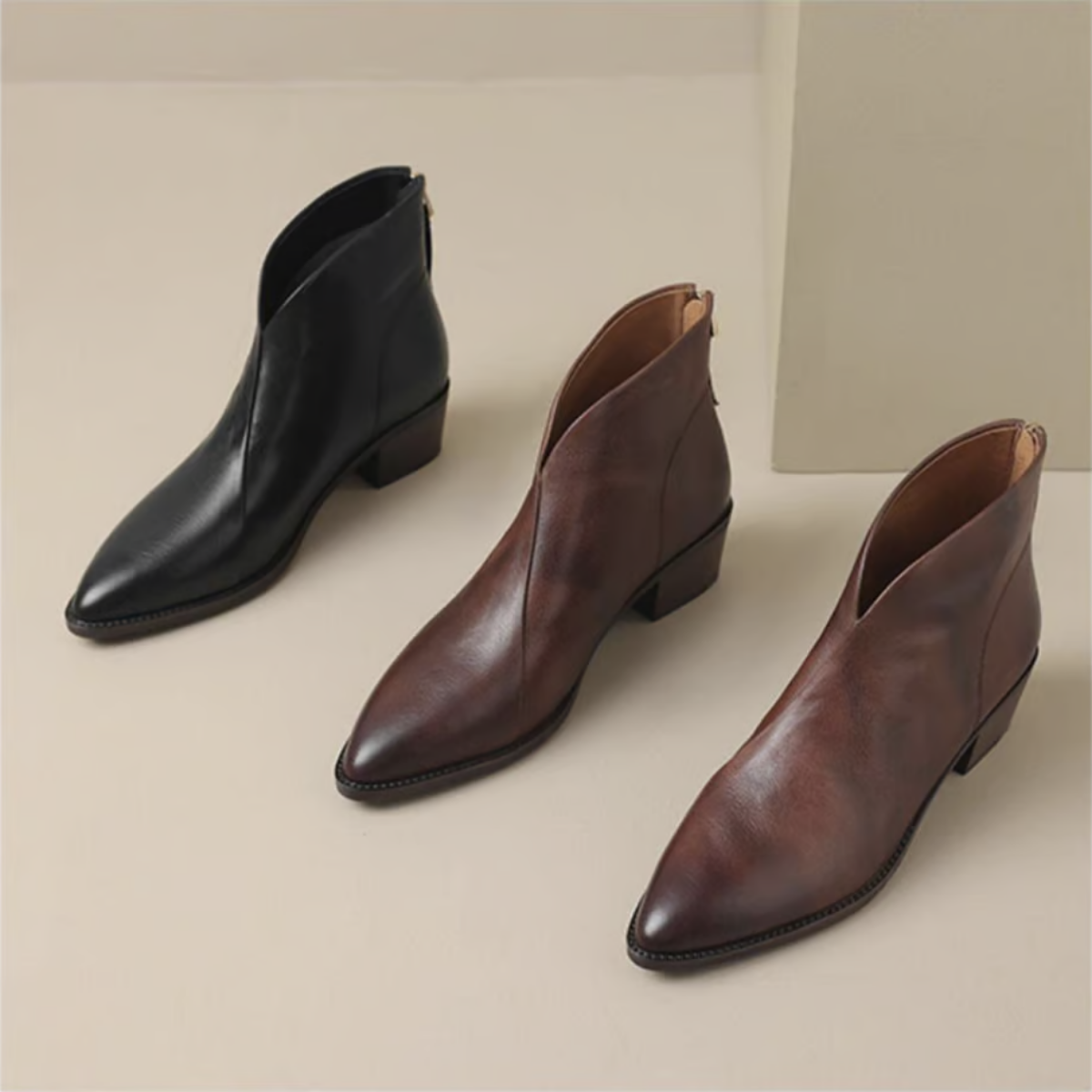 Marina | Women's Back Zip Ankle Boots – Low Heel Booties for Work and Weekend