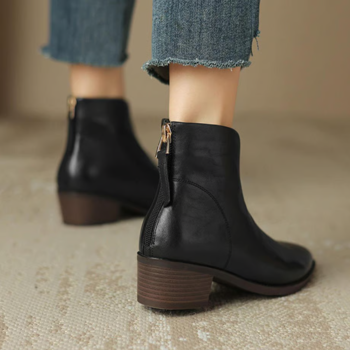 Marina | Women's Back Zip Ankle Boots – Low Heel Booties for Work and Weekend