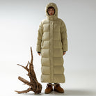 Matilda | Women's Long Hooded Puffer Coat – Down-Filled, Box Quilted, Oversized Fit – Sand