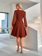 Meg | Women's Vintage V-Neck A-Line Dress – Long Sleeve Fit and Flare Dress