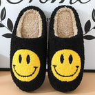 Mila | Women's Fuzzy Smiley Face Slippers – Sherpa Lined House Slippers with Thick Sole – Black