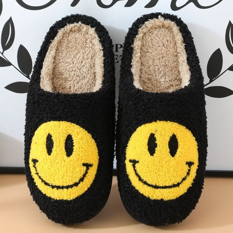 Mila | Women's Fuzzy Smiley Face Slippers – Sherpa Lined House Slippers with Thick Sole