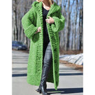 Mina | Women's Hooded Long Knit Cardigan Coat – Button Front Sweater Coat – Green