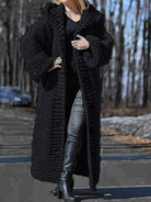 Mina | Women's Hooded Long Knit Cardigan Coat – Button Front Sweater Coat – Black
