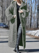 Mina | Women's Hooded Long Knit Cardigan Coat – Button Front Sweater Coat – Dark Gray