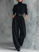 Mireille | Women's Turtleneck and Straight-Leg Pants Set – Minimal Two-Piece – Black