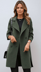 Nadia | Women's Double-Breasted Wide Lapel Coat – Above-Knee Winter Overcoat – Green