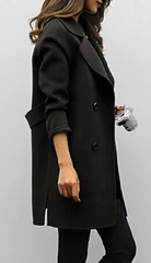 Nadia | Women's Double-Breasted Wide Lapel Coat – Above-Knee Winter Overcoat – Black