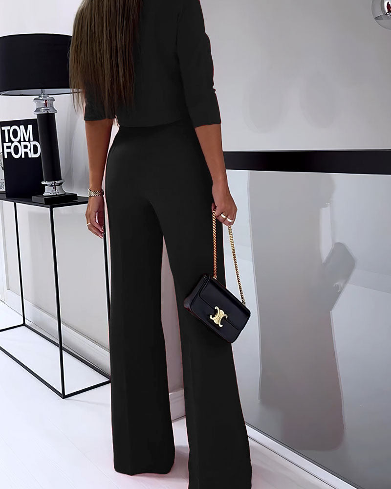 Nadine – Women's Cropped Knit Top and Tailored Wide-Leg Trousers Set