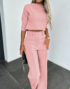 Nadine – Women's Cropped Knit Top and Tailored Wide-Leg Trousers Set