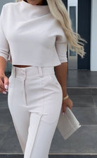 Nadine – Women's Cropped Knit Top and Tailored Wide-Leg Trousers Set