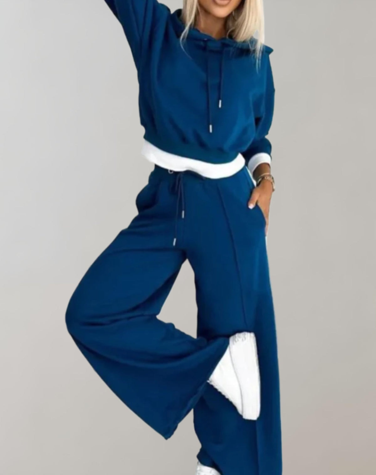 Nell | Women's Hoodie and Wide-Leg Trousers Set – Soft Cotton-Blend Co-Ord – Blue