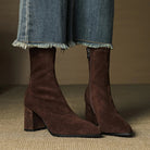 Nina | Women's Pointed Toe Block Heel Ankle Boots with Side Zip – Brown