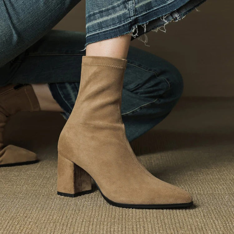 Nina | Women's Pointed Toe Block Heel Ankle Boots with Side Zip