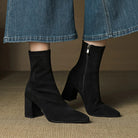 Nina | Women's Pointed Toe Block Heel Ankle Boots with Side Zip – Black
