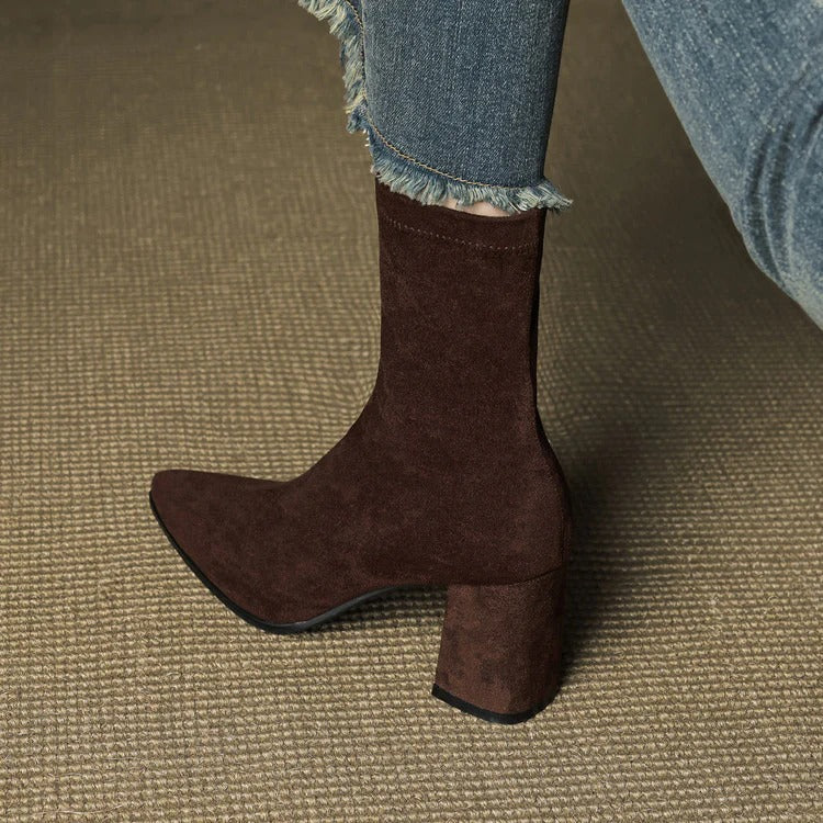 Nina | Women's Pointed Toe Block Heel Ankle Boots with Side Zip