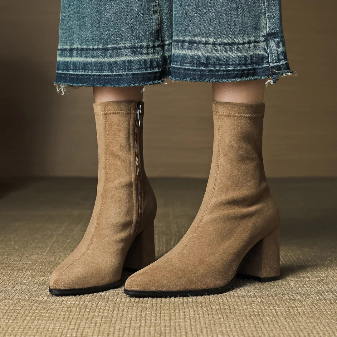 Nina | Women's Pointed Toe Block Heel Ankle Boots with Side Zip