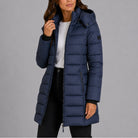 Noelle | Women's Long Quilted Puffer Coat – Hooded, Fitted Waist, Windproof Winter Coat – Navy