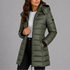 Noelle | Women's Long Quilted Puffer Coat – Hooded, Fitted Waist, Windproof Winter Coat – Green