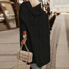 Odette | Women's Long Hooded Cable-Knit Cardigan – Open Front, Pockets, Relaxed Fit – Black
