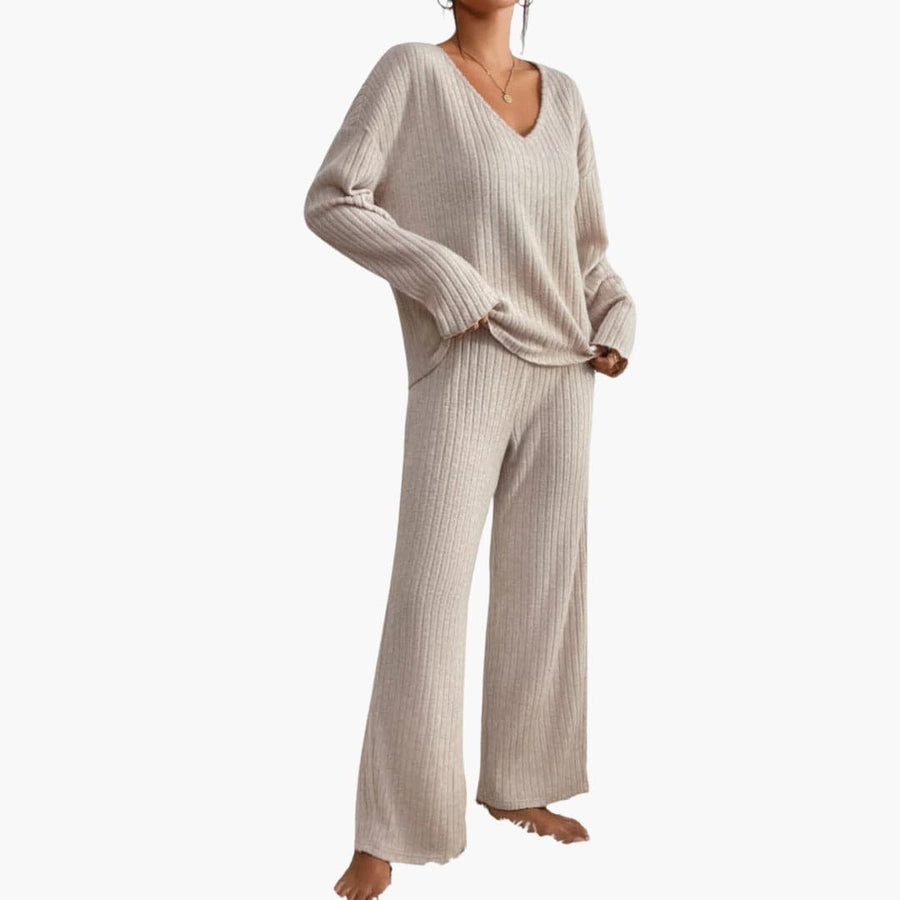 Olive | Women's Knit Lounge Set – Long Sleeve Sweater and Straight-Leg Pants