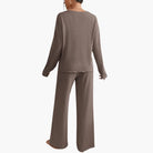Olive | Women's Knit Lounge Set – Long Sleeve Sweater and Straight-Leg Pants
