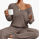 Olive | Women's Knit Lounge Set – Long Sleeve Sweater and Straight-Leg Pants