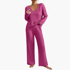 Olive | Women's Knit Lounge Set – Long Sleeve Sweater and Straight-Leg Pants – Pink