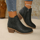 Paula | Women's Western-Style Ankle Boots – Side Zip, Cutout Panel, Stacked Heel