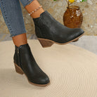 Paula | Women's Western-Style Ankle Boots – Side Zip, Cutout Panel, Stacked Heel