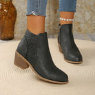 Paula | Women's Western-Style Ankle Boots – Side Zip, Cutout Panel, Stacked Heel