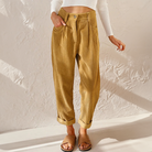 Paulette | Women's High-Waist Corduroy Pants – Wide Leg, Elastic Waist – Yellow