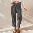 Paulette | Women's High-Waist Corduroy Pants – Wide Leg, Elastic Waist – Grey