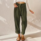 Paulette | Women's High-Waist Corduroy Pants – Wide Leg, Elastic Waist – Green