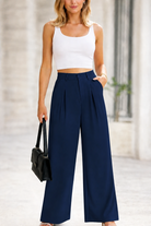 Penelope – Women's High-Waist Wide-Leg Tailored Trousers – Pressed Crease Front