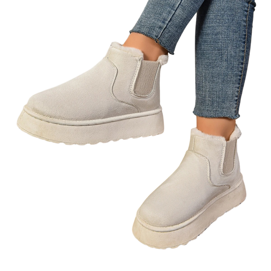Peyton | Women's Faux Fur Lined Platform Ankle Boots – Slip-On, Elastic Side Panels