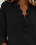 Phoebe – Women's Ruffle V-Neck Blouse – Long Sleeves with Fitted Cuffs