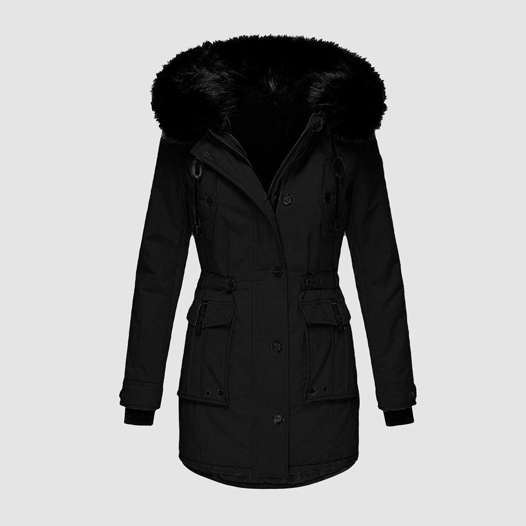 Piper | Women's Faux Fur Hooded Winter Parka – Water-Resistant, Thermal Lined Longline – Black
