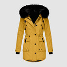 Piper | Women's Faux Fur Hooded Winter Parka – Water-Resistant, Thermal Lined Longline – Yellow