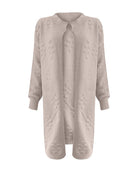 Priscilla | Women's Longline Popcorn Knit Cardigan – Open Front, Below-Knee Length